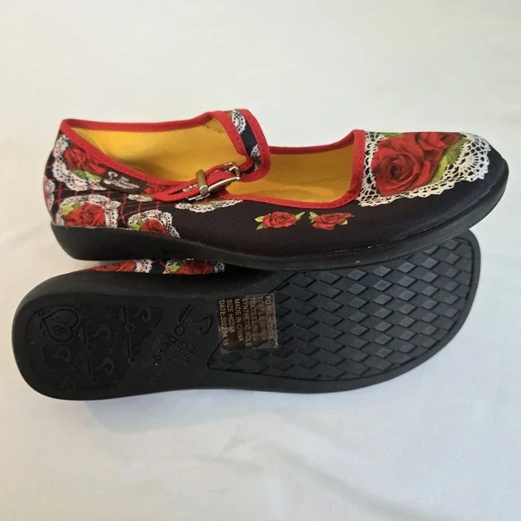 Hot Chocolate - Chocolaticas Mary‎ Jane Flats Rose Lace Print Buckle Shoes 7.5 - Picture 11 of 11